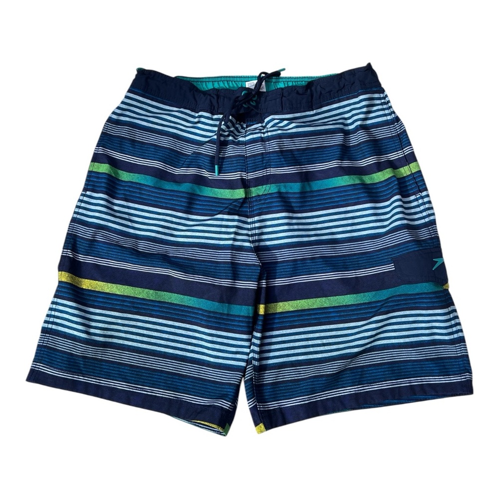 Speedo Swim Trunks Mens Striped Lining Drawstring Pockets Multicolor, Size XL